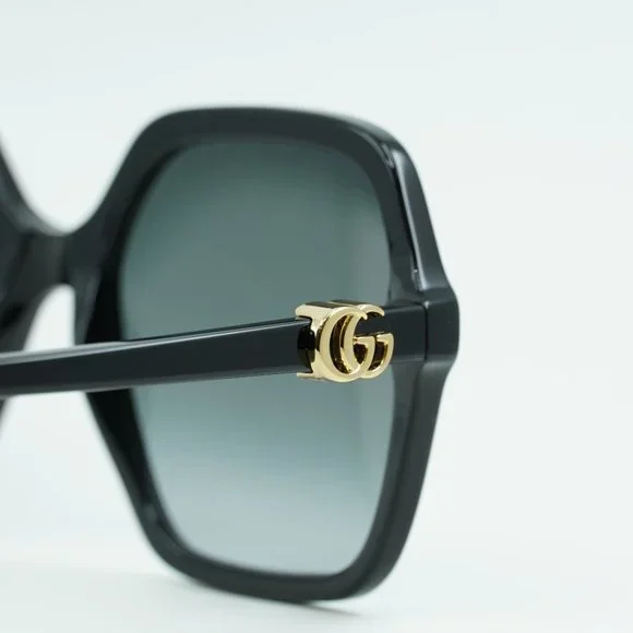 💯 NEW GUCCI GG1072SA 001 SHINY BLACK GREY GRADIENT SQUARE SUNGLASSES - Picture 9 of 11